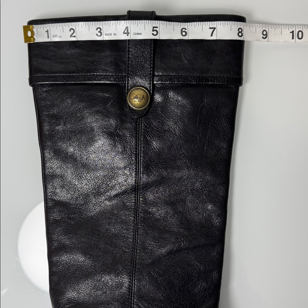 Coach Fayth black leather knee-high heeled boots 9 - Picture 12 of 14